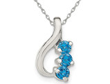 1/3 Carat (ctw) Blue Topaz Three Stone Pendant Necklace in Sterling Silver with Chain